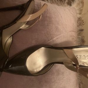 Black patent sling backs